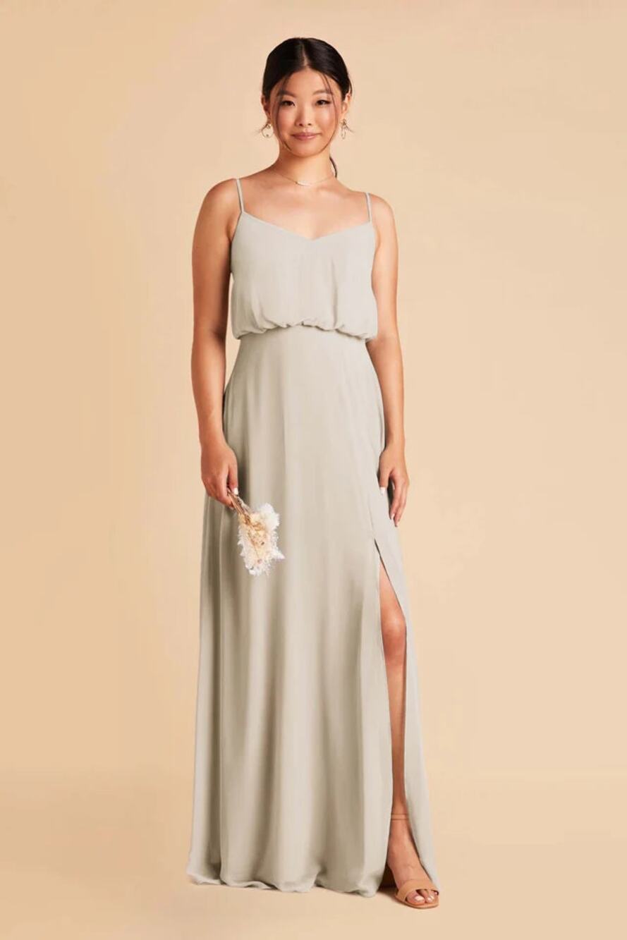 1253 NWT Birdy Grey Gwennie Chiffon Blouson-style Bridesmaid Dress Dove Gray Med